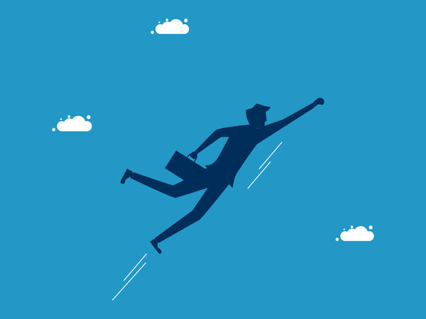 Work grows. man flies up in the sky. vector illustration