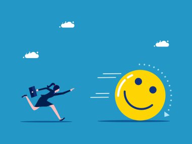 Zihinsel sorunlar. İş kadını kovalamaca iyimser bir ruh hali taşıyıcısını yakaladı