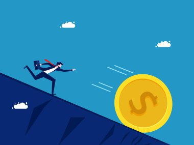 Finansal kriz ve yatırım. İş adamı dağ para vektörünü takip ediyor