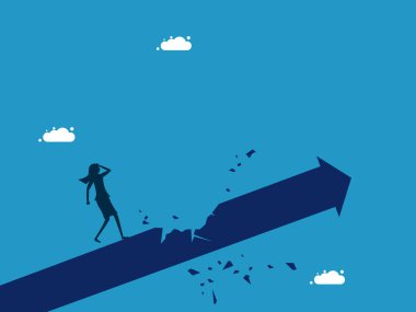 İş büyümesi sorunu. Kırık büyüme grafiğine bakan kadın. vektör