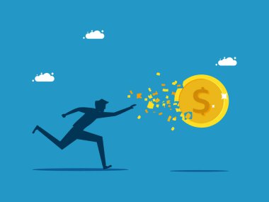 Kayıp para. Adam kayıp paraların peşinden koşuyor. İş konsepti vektörü