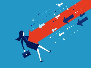 Bir felaket ya da kriz yaşıyor. kriz oku iş kadını vektörüne saldırıyor