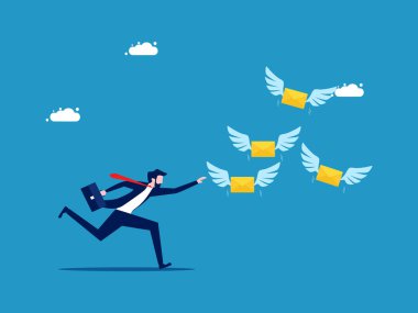 Bilgileri takip et. İş adamı, vektörden uzaklaşan bir mektubu kovalıyor.