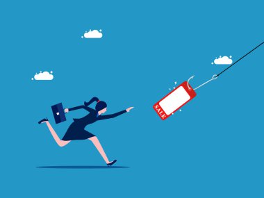 Sahte satışlar. İş kadını satış işareti vektörünün kurbanı oldu