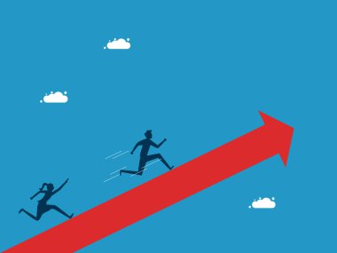 İşinizi çabuk bitirin. Büyük büyüme ok vektörü üzerinde çalışan işadamı