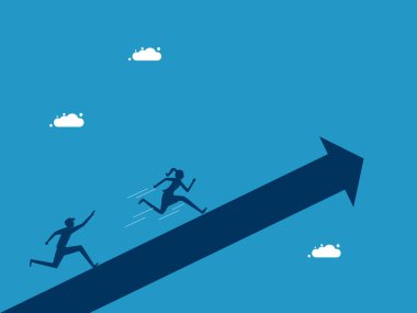 Rakiplerden daha üstün. Büyüyen ok vektörüne göre yarışan iş kadını