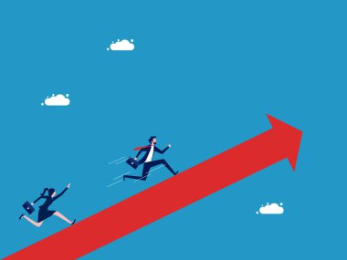 Rakiplerden daha hızlı. Büyüyen okla koşan bir iş adamı. vektör