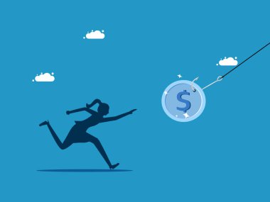 Açgözlülük. İş kadını, para kurbanı. vektör