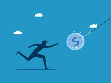 İş adamı para kurbanını kovalıyor. Açgözlülük kavramı. vektör