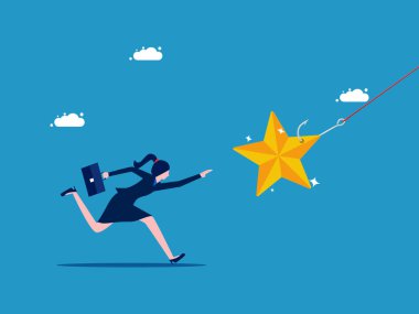 Satış dolandırıcılığı başarılı. Başarılı yıldızların kurbanı olan iş kadını. vektör