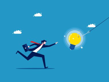 Aldatıcı düşünceler. Ampulü kovalayan bir iş adamı. vektör