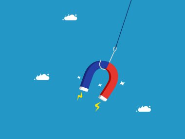 Aldatıyor. Yem olarak manyetik kanca. vektör illüstrasyonu