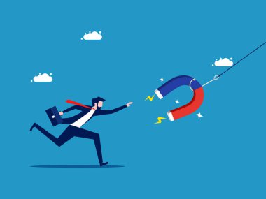 Sahtekarlık. İş adamı manyetik yem tarafından kandırıldı. vektör illüstrasyonu