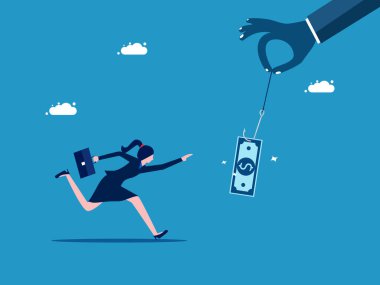 Para dolandırıcılığı. İş adamı oltayı yem olarak kullanıyor. vektör