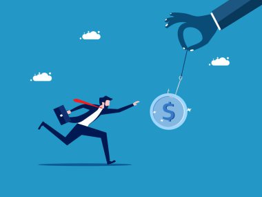 Para dolandırıcılığı. İşadamı koşup kurbanın parasını almış. vektör