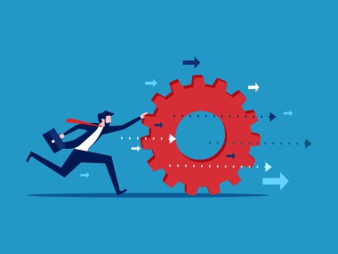 İlerleme için sürüş işi. İş adamı vites yükseltiyor