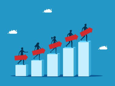 İşler büyüyor. İş adamları, bar grafik vektörünü büyütmek için takım çalışması yapıyor