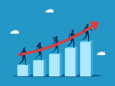 Büyümek. Bar grafiğinde birlikte çalışan bir iş adamı. vektör 