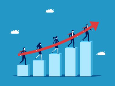 İşler büyüyor. İş adamları, bar grafik vektörünü büyütmek için takım çalışması yapıyor