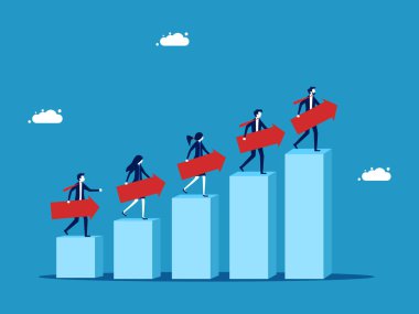 Büyümek. Bar grafiğinde birlikte çalışan bir iş adamı. vektör