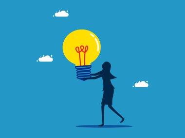 Bilgiyi keşfet. Kadın ampul vektörü buluyor.