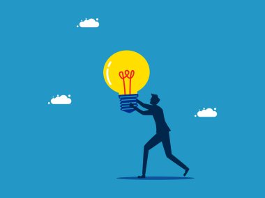 Bilgiyi keşfet. Adam ampul vektörü buluyor.