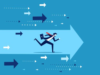 İşadamı ileri bakan okun yönüne doğru koşar. vektör