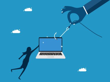 Teknik dolandırıcılık. İş kadını dizüstü bilgisayarın kurbanı oldu