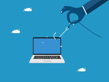 Teknik dolandırıcılık. Dizüstü bilgisayar vektörüyle balıkçılık