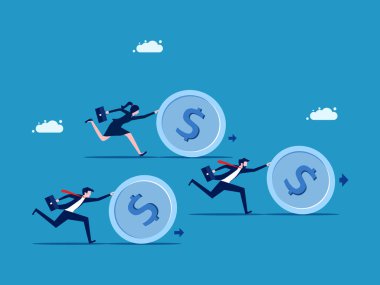 Finansal ilerleme. Parayı ilerletmek için birlikte çalışan iş adamları. vektör