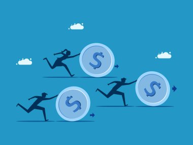 Finans ve yatırım. Parayı ilerletmek için birlikte çalışan iş adamları. vektör