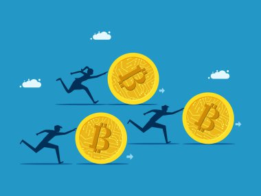 Dijital finansal gelişmeler. İş adamları dijital parayı ilerletmek için birlikte çalışırlar. vektör