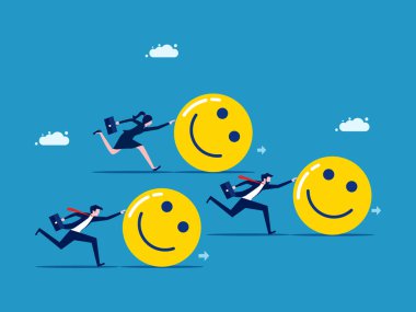 Olumlu. İş adamları iyimserliği yönlendirmek için birlikte çalışırlar. vektör