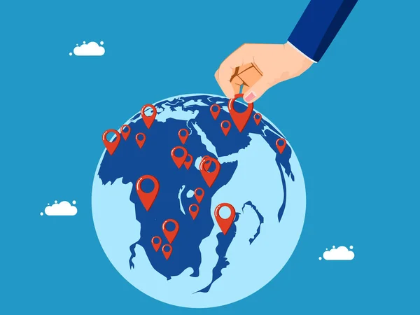Expandir Negócios Redor Mundo Empresário Fixar Filiais Mapa Global Vetor —  Vetores de Stock