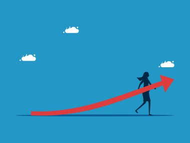 Büyüyen oku destekleyen iş kadını. ticari büyüme kavramı vektörü