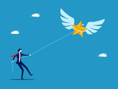 İş adamı yıldızları çekiyor. Çalışma konsepti vektöründe başarı