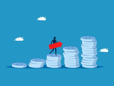 Finans adım adım büyüyor. Büyüme okunu grafik vektöründe tutan adam