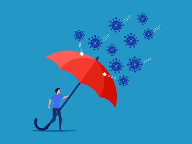 Salgın krizini önlemek için. İnsan kendini büyük bir şemsiye vektörüyle koruyarak korur.
