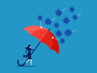 Korunma. İş kadınları kendilerini büyük şemsiyelerle örterek korur. vektör