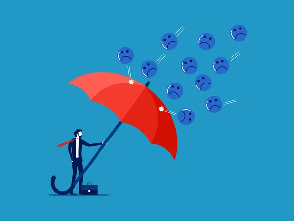 Эмоциональная Защита Бизнесмен Защищает Себя Большим Зонтиком Вектора Негативных Мыслей — стоковый вектор