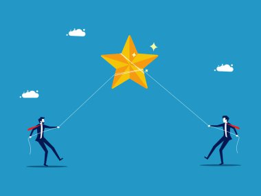 İki işadamı yıldızları çekmeye yardım ediyor. Yarışma başarılıydı. vektör illüstrasyonu