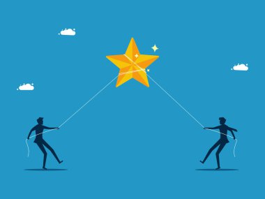 İki iş adamı yıldızları bir araya getiriyor. Yarışma başarılıydı. vektör illüstrasyonu