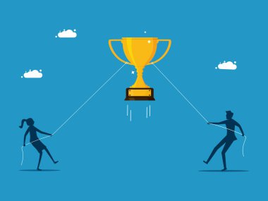 İş adamları kupa çekmek için yarışıyorlar. vektör