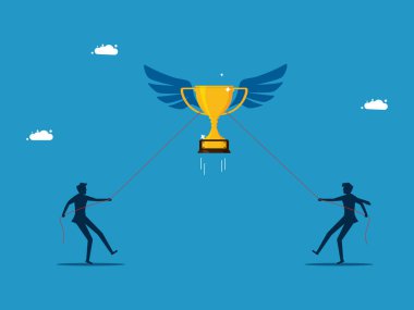 İş adamları kupa çekmek için yarışıyorlar. vektör