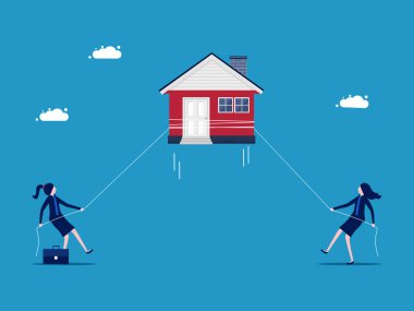 Gayrimenkule yatırım. İş kadınları evi ele geçirmek için yarışıyor. vektör