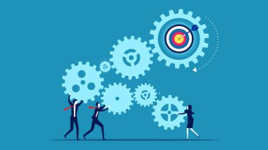 Süreç hedefe ulaşır. İş adamı ekibi hedef vektöre vites bağlıyor