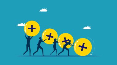 İş hakkında olumlu düşünüyorum. İş ekibi pozitif enerjiyi zorluyor. vektör