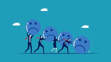 Olumsuz düşünceler iş başında. İş ekibi olumsuz duyguları bastırıyor. vektör