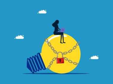 Patent koruması. Ampullü kadın anahtar vektörle kilitlendi