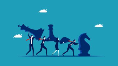 İş stratejisi ekibi çalışması. iş ekibi satranç vektörünü zorluyor